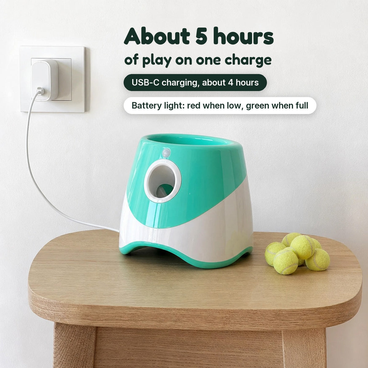 About 5 hours of play per charge, USB-C charging in about 4 hours